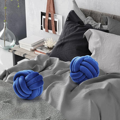 Namalu 2 Pcs Soft Knot Pillow Ball, Decorative Round Throw Knotted Pillows Cushion, Handmade Stuffed Ball Pillows for Winter Bedroom Sofa Couch Home Decor(7.87 Inches,Deep Blue)