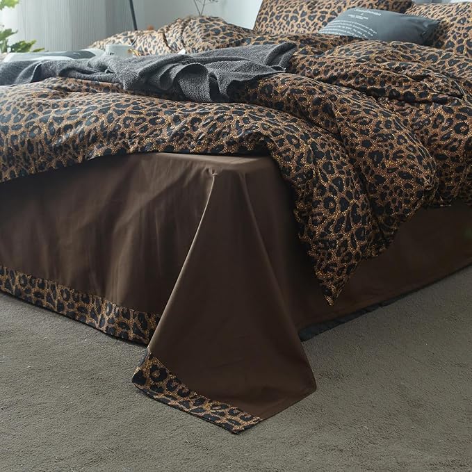 mixinni Leopard Print California King Comforter Set-3 Pieces Animal Cheetah Printed Comforter Sexy Soft Fluffy Brown/Black Floral Print Bedding Set with 2 Pillowcases for All Season-California King