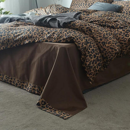 mixinni Leopard Print California King Comforter Set-3 Pieces Animal Cheetah Printed Comforter Sexy Soft Fluffy Brown/Black Floral Print Bedding Set with 2 Pillowcases for All Season-California King