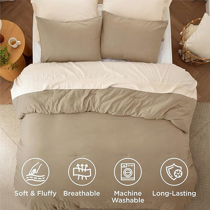 Bedsure California King Comforter Set, Khaki Soft Prewashed Bedding for All Seasons, 3 Pieces GentleSoft™ Bed Set, 1 Lightweight Comforter (104"x96") and 2 Pillowcases (20"x36")
