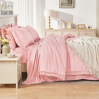 Andency California King Size Comforter Set with Sheets Light Pink - 7 Pieces Cal King Bed in a Bag Boho Bedding Sets, Bed Set with Comforter, Sheets, Pillowcases & Shams