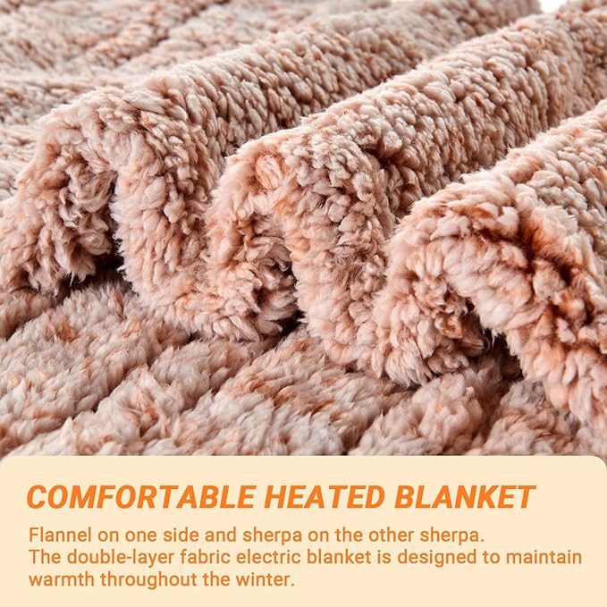 Heated Blanket Heated Throw, Electric Blanket 50"x60" Heating Blanket with 8 Hours Auto Off 10 Fast Heating Levels Machine Washable Sherpa Heated Blanket with Overheating Protection