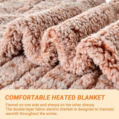 Heated Blanket Heated Throw, Electric Blanket 50"x60" Heating Blanket with 8 Hours Auto Off 10 Fast Heating Levels Machine Washable Sherpa Heated Blanket with Overheating Protection