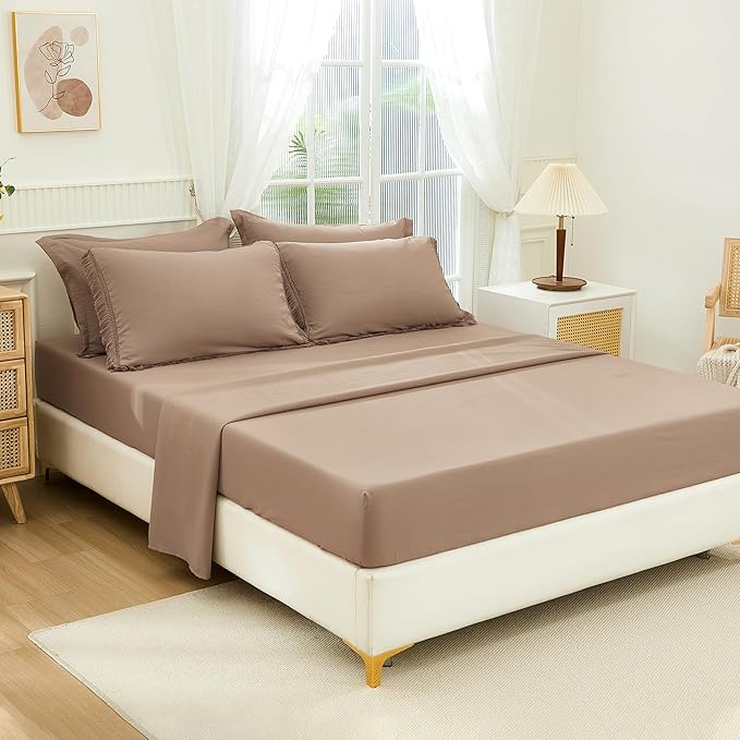 Andency Taupe Full Size Comforter Set with Sheets - 7 Pieces Boho Tassel Bed in a Bag Soft Lightweight Bedding Sets, Taupe Fringe Bed Set with Comforter, Sheets, Pillowcases & Shams