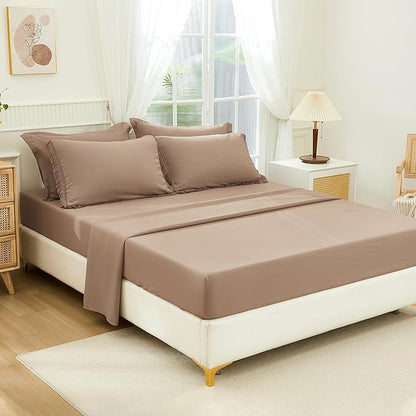 Andency Taupe Full Size Comforter Set with Sheets - 7 Pieces Boho Tassel Bed in a Bag Soft Lightweight Bedding Sets, Taupe Fringe Bed Set with Comforter, Sheets, Pillowcases & Shams