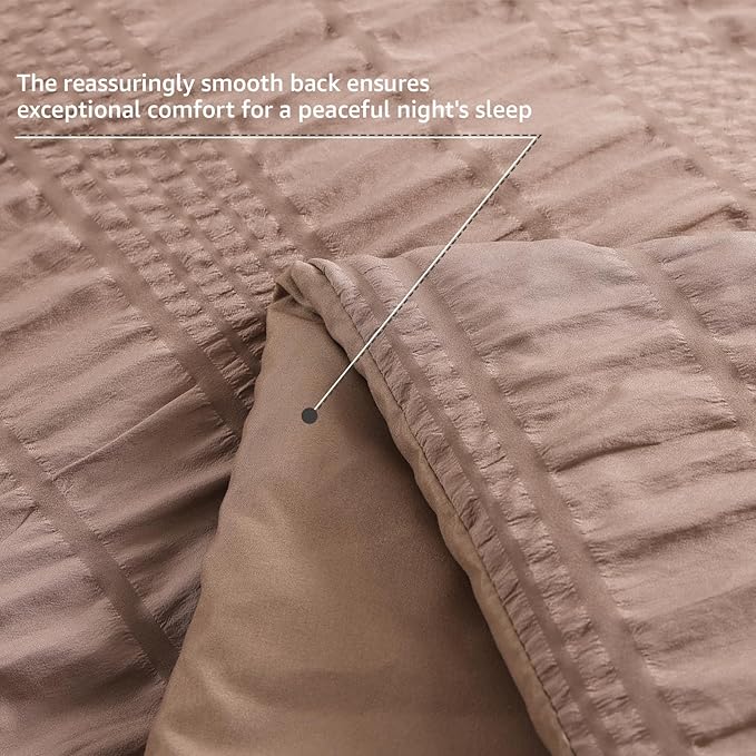 CASAAGUSTO Full Size Comforter Set, 7 Pieces Brown Seersucker Bed in a Bag Full Size Soft All Seasons, Bedding Sets Full with Comforter, Flat Sheet, Fitted Sheet, 2 Pillow Shams, 2 Pillowcases
