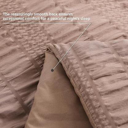 CASAAGUSTO Twin XL Comforter Set, 5 Pieces Brown Seersucker Bed in a Bag Twin Soft All Seasons, Bedding Sets with Comforter, Flat Sheet, Fitted Sheet, 1 Pillow Sham, 1 Pillowcase