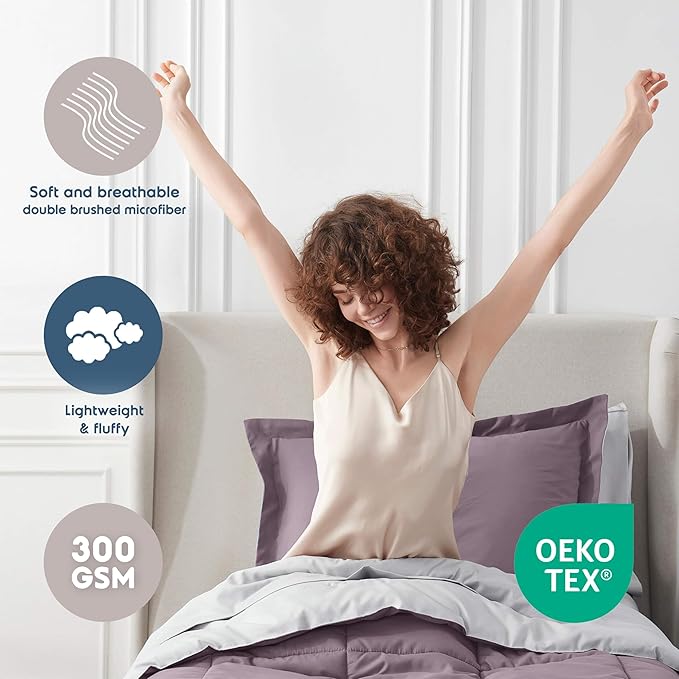 Nestl 5 Piece Twin XL Comforter Set – Dusty Purple Reversible Bed in a Bag – Complete Twin XL Size Bedding Set with Sheets, Pillowcase and Sham