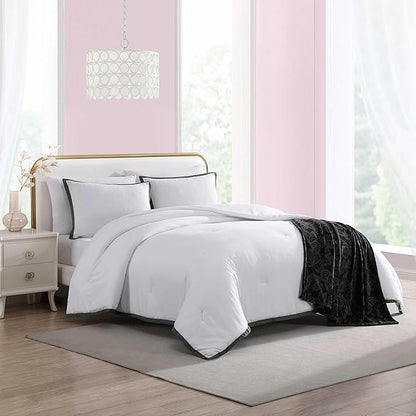 Betsey Johnson - Comforter Set, Soft Bedding with Matching Shams, Bonus Throw Included, Chic Solid Room Decor (Signature Hotel Black, Full/Queen)