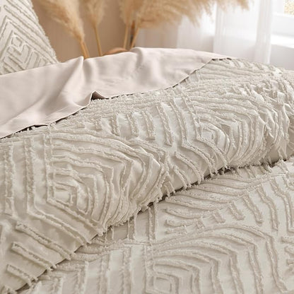 Andency Oatmeal King Size Comforter Set, 3 Pieces Boho Bedding Set & Collections, Farmhouse Tufted Fluffy Bedding Comforter Sets for All Seasons (1 Comforter 104x90In, 2 Pillowcases)