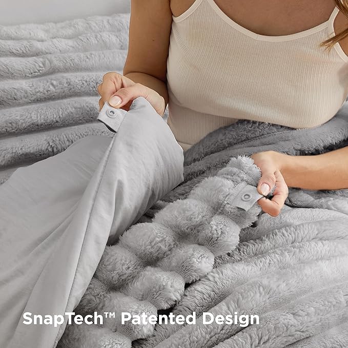 Bedsure Gentlesoft™ 2-in-1 Queen Comforter Set and Detachable Fluffy Blanket, Grey Bedding Set for All Season Use, SnapTech Design for Space Saving (Includes 2 Pillow Shams, 2 Pillowcases)