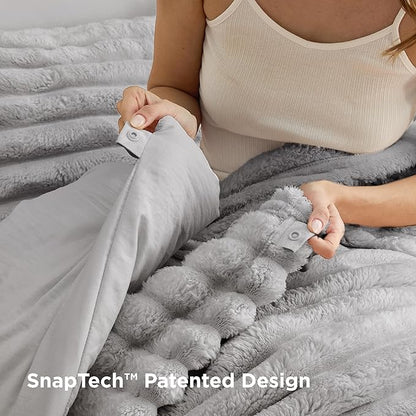 Bedsure Gentlesoft™ 2-in-1 Queen Comforter Set and Detachable Fluffy Blanket, Grey Bedding Set for All Season Use, SnapTech Design for Space Saving (Includes 2 Pillow Shams, 2 Pillowcases)