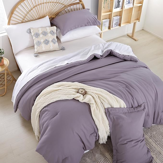 weigelia Full Size Comforter Set Dusty Purple Comforter Set 7 Piece Grayish Purple Bed Bedding Set with Sheets for Women and Men