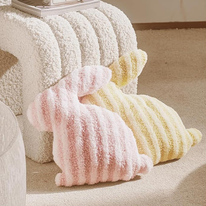 Easter Bunny Shaped Cute Throw Pillow, Decorative Fluffy Pillow for Bed and Couch, Sofa Pillow with Sherpa and Fluff, Pink and White Throw Pillow for Girl Living Room Decor Dorm, 13x15.75in
