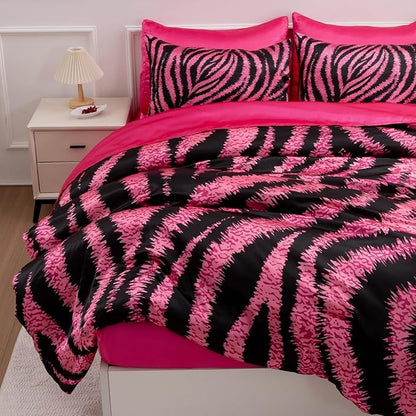 A Nice Night Zebra Printed,Satin Silky Soft Quilt Sexy Luxury Super Soft Microfiber Comforter Quilt Bedding Comforter Set, Light Weighted (Rose, Queen(88-by-88-inches))