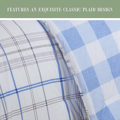 Elegant Comfort 8-Piece Lodge Plaid Reversible Comforter Set - All Season Bed in a Bag, 4-Piece Sheet Set Featuring Smart Pockets, Matching Shams and Decorative Pillow, Full/Queen, Aqua
