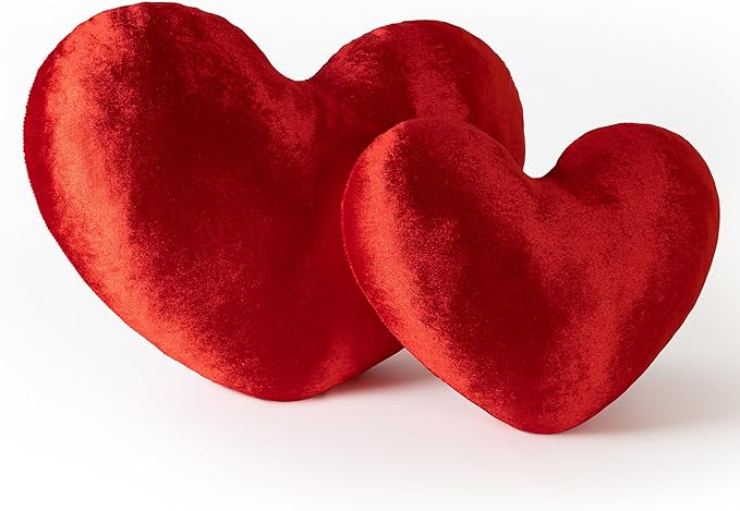 AELS Heart Shaped Pillow, Set of 2, Heart Decorative Throw Pillows, Love Pillows Cute Pillow 20 & 16 Inches, Valentines Day Decorations, Wedding Decor, Living Room Bedroom Nursery Decor, Shiny Red