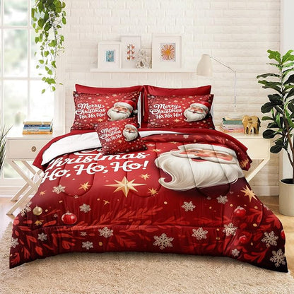 Santa Claus Comforter King Red Snowflake Bedding Set Leaf Stars Merry Christmas Bedroom Decor Happy Holiday Boys Girls Xmas Bed in A Bag