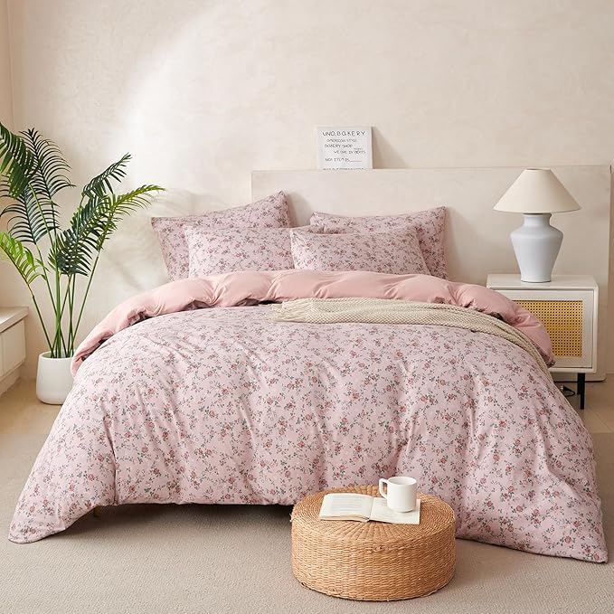Floral King Comforter Set 3 Pieces Soft Cute Floral Bedding Comforter Lightweight Garden Style King Floral Botanical Comforter Set for All Seasons 1 Comforter and 2 Pillowcases