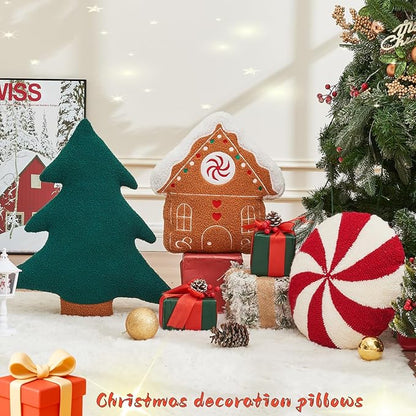 Christmas Tree Pillows Set of 2 Christmas Pillows. Tree Shaped Throw Pillows Xmas Plush Decorations Pillow Gingerbread House Candy Pillow for Thanksgiving Home Decor. Xmas Decor for Party