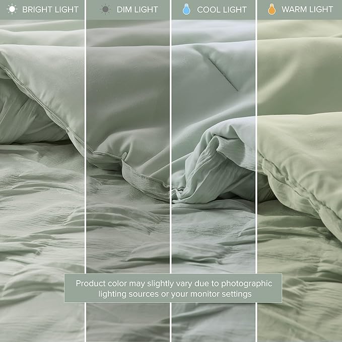 Comfort Spaces Twin/Twin XL Comforter Set for College Ogee Ruched Crinkle Texture Breathable Comforter Set Twin Dorm All Season Lightweight Bedding Set Shabby Chic Décor Pilow Green 3 Piece