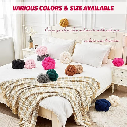 Uvvyui Knot Pillow Ball, Soft Hot Pink Home Decor Knotted Pillows, Handmade Round Plush Throw Pillow, Aesthetic & Cute Large Decorative Pillows for Bed, Floor, Couch, Bedroom Home Decor 11 inches