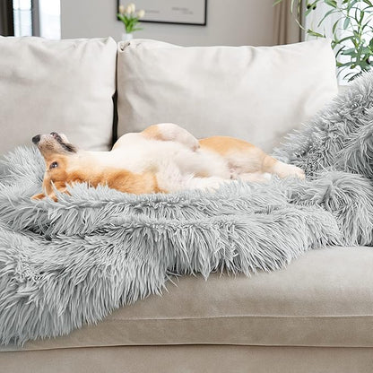 JONIYEAR Decorative 2.8" Long Hair Soft Fuzzy Faux Fur Throw Blanket 50" x 60",Luxury Reversible Fluffy Blankets for Couch Sofa Chair,Lightweight Accent Cozy Plush Thick Warm Shaggy Furry Blanket,Grey
