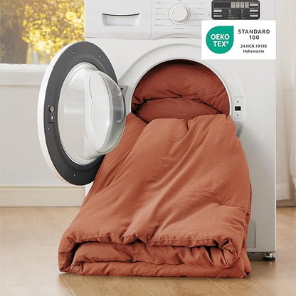 Bedsure Queen Comforter Set, Orange Soft Prewashed Bedding for All Seasons, 3 Pieces GentleSoft™ Bed Set, 1 Lightweight Comforter (90"x90") and 2 Pillowcases (20"x26")