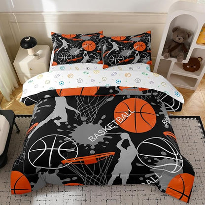 Bodhi Basketball Kids Bedding Sets,Twin Size Basketball Comforter Sets for Boys,5 Pcs Kids Sports Basketball Bedding Sets,Bed in A Bag (1 Comforter,1 Flat Sheet,1 Fitted Sheet,2 Pillowcases)