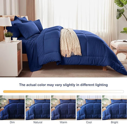 Newspin California King Comforter Set Blue - Bed in a Bag California King Size 7 Pieces, All Season Bed Set, Fluffy Comforter Set with Sheets, Sheet Set Quilt Blanket, Pillowcases & Shams