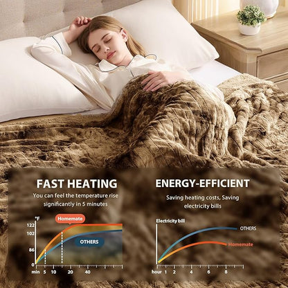 Homemate Electric Heated Blanket Twin Size - 62"x84" Heating Blanket Twin Size 1/2/4/6/8 Hours Auto-Off 10 Heat Level Over-Heat Protection Luxury Faux Fur Sherpa ETL Certification