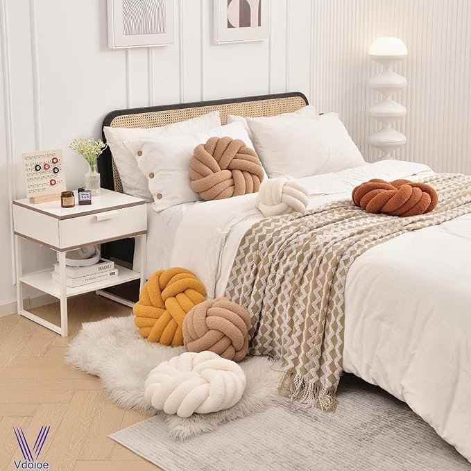 Yellow Knot Pillow 13.7'' Round Throw Pillow Soft Plush Knot Ball Pillow Handmade Knotted Pillow Modern Home Decorative Knotted Pillow Cushion for Bed Bedroom, Sofa, Couch