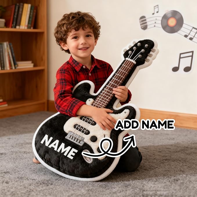 Customized Guitar Shaped Pillow Personalized Double-Sided Printed Cute Pillow Customized Christmas Party Commemorative Gift Sofa Decorative for Boys and Girls 8-32in