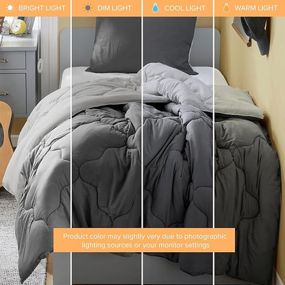 Comfort Spaces Comforter Set Vibrant Reversible Comforters Twin Size Quilted Bedding Set, All Season Lightweight Bedding, Soft Microfiber Comforter, Vixie, Grey/Light Grey Twin/Twin XL 2 Piece