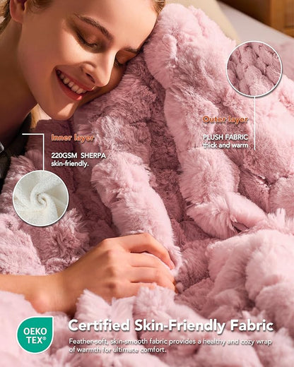 Homemate Heated Blanket Electric Throw - 50"x60" Heating Blanket Throw 4 Hours Auto-Off 10 Heat Levels Over-Heat Protection Luxury 800 GSM Faux Fur 200 GSM Sherpa ETL Certification