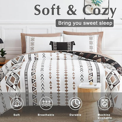 Geniospin Super King Size Comforter Set- 7 Pieces Boho Bed in a Bag, Western Bedding Set for All Seasons, Reversible Aztec Bedding, Lightweight Comforter Bed Set with Sheets, Pillowcases & Shams