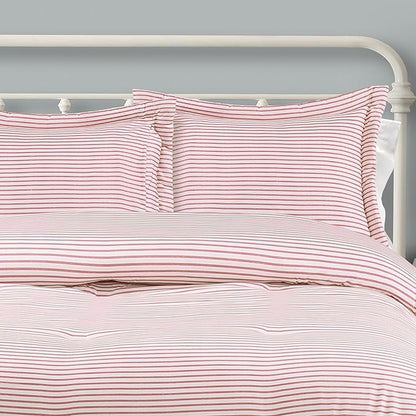 Lush Decor Farmhouse Stripe Reversible Cotton Comforter Set, 3 Piece Set, King, Red - Cozy Farmhouse Bedding Set - Rustic Decor - Striped Comforter - Modern Farmhouse Bedroom Decor
