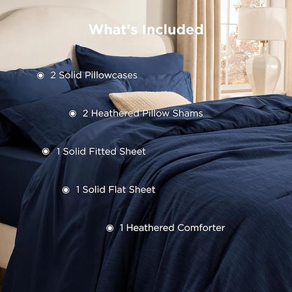 Bedsure Queen Comforter Set Navy - Bed in a Bag Queen Size Bedding 7 Pieces, Cationic Dyed Bed Set Gift for Family, Navy Soft Bedding for All Seasons Comforter with Sheets, Pillowcases & Shams