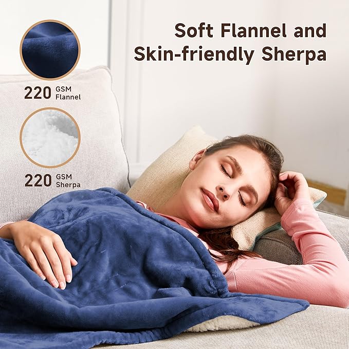Heated Blanket Electric Throw Blanket- 50''x60'' Heating Blanket Throw 10 Hours Auto-Off & 9 Heating Levels Over-Heat Protection, Machine Washable Flannel Sherpa, Electric ETL Certification