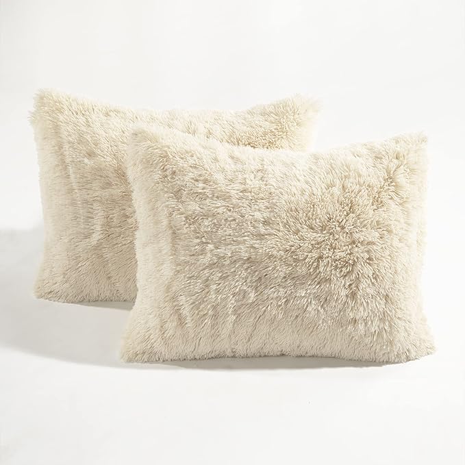 Lush Decor Emma Faux Fur Comforter King Size 3 Piece Set Wheat - Beige Bedding Set King Comforters - Fluffy Comforter - Modern Decor