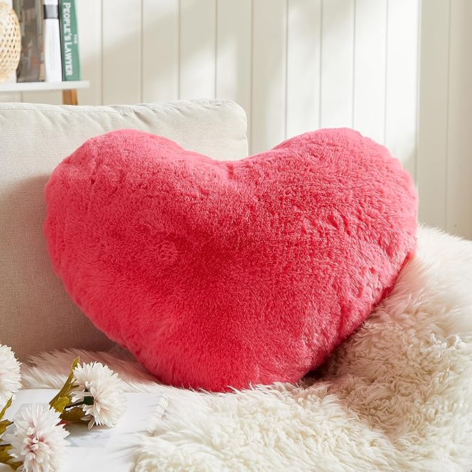 EastTree Heart Pillows, Carmine Heart Shaped Pillows, Ultra Soft Extra-Large Fluffy Pillows, Love Throw Pillows Gifts, Women Girls Living Room Decor 15x18 Inch