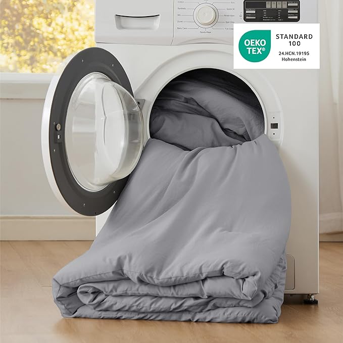 Bedsure Queen Comforter Set, Grey Soft Prewashed Bedding for All Seasons, 3 Pieces GentleSoft™ Bed Set, 1 Lightweight Comforter (90"x90") and 2 Pillowcases (20"x26")