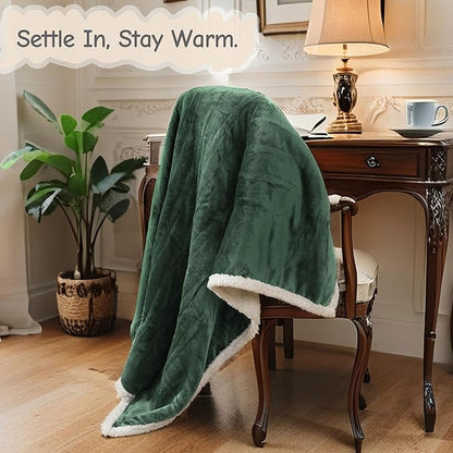 Electric Heated Blanket Throw Size 50"x60", Soft Flannel with Overheat Protection, 9 Adjustable Heat Settings & 10-Hour Auto-Off Timer, Fast Heating for Winter Comfort, Dark Green