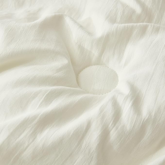 Chezmoi Collection Nora Ivory Comforter Set Ovesized King 3-Piece Fluffy Soft Stone-Washed Ruffled Shabby Chic Bedding for All Season