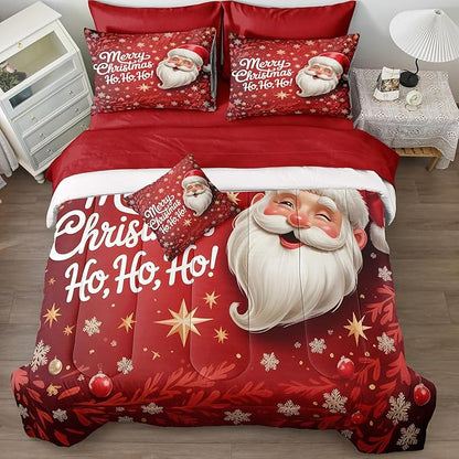 Santa Claus Comforter King Red Snowflake Bedding Set Leaf Stars Merry Christmas Bedroom Decor Happy Holiday Boys Girls Xmas Bed in A Bag