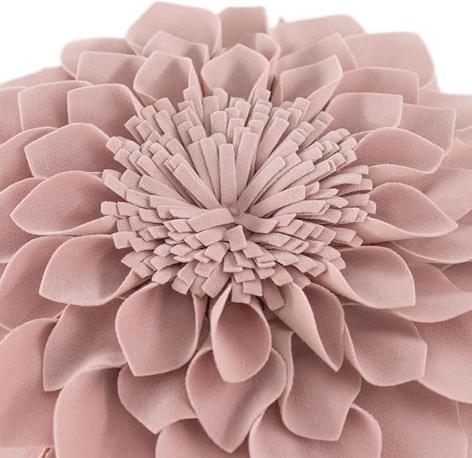 JWH Handmade 3D Flower Throw Pillow Covers Aesthetic Decorative Round Dahlia Accent Pillow Cases Soft Velvet Pillowcase Stereo Cushion for Bed Couch Bedroom Decor Sham 14 Inch Dusty Pink