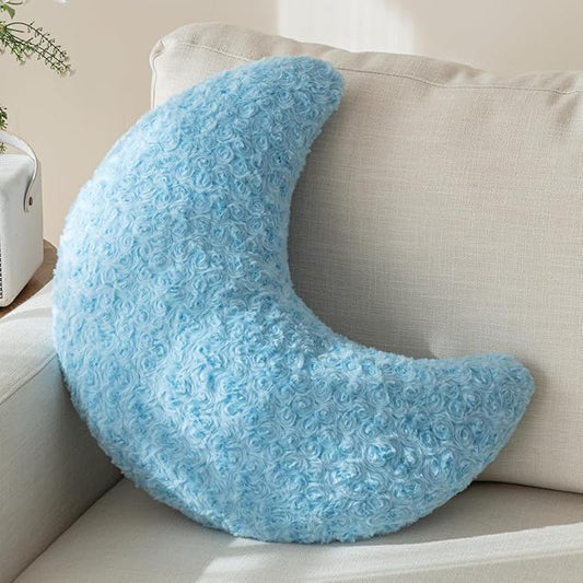 Moon Pillow, Decorative Throw Pillow with Soft Plush for Couch Bed, Cozy Moon Decorative Pillows for Bedroom Living Room, Home Décor Comfort Gift (Blue, 19.6 Inches)