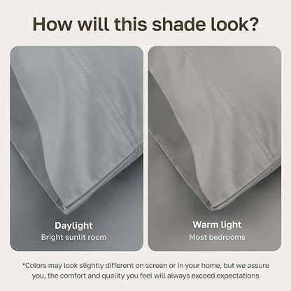 California Design Den Queen Size Sheet Set - Luxury 600 Thread Count Sateen, 100% Cotton Sheets, Deep Pockets with All Around Elastic for a Snug Fit, Hotel Quality Bedding Set - Light Grey