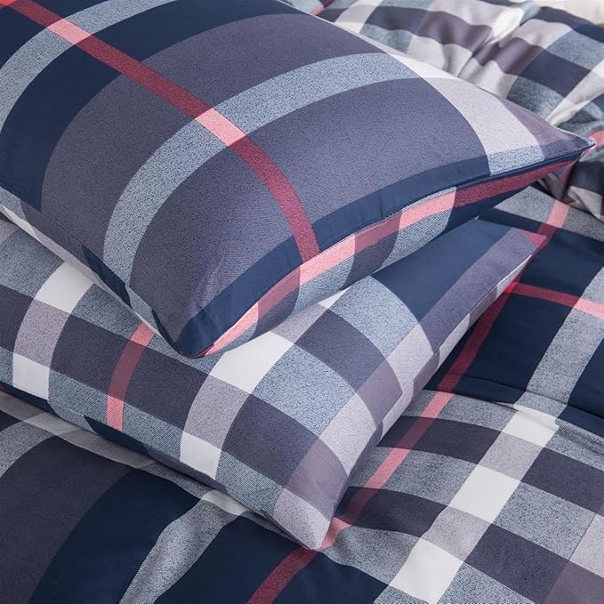 CLOTHKNOW Blue Plaid Twin Comforter Set 3Pcs Buffalo Tartan Bedding Comforter Sets Soft Geometric Grid Comforter with 2 x Pillow Cases