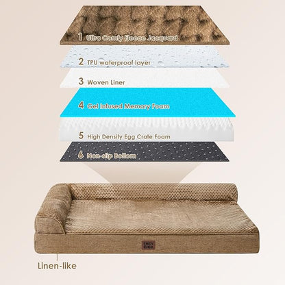 EHEYCIGA Large Dog Bed Memory Foam for Crate, Orthopedic Dog Bed Large Size Dogs with Washable Removable Cover, Waterproof Pet Sofa Couch with Nonskid Bottom, 35x22x6, Camel